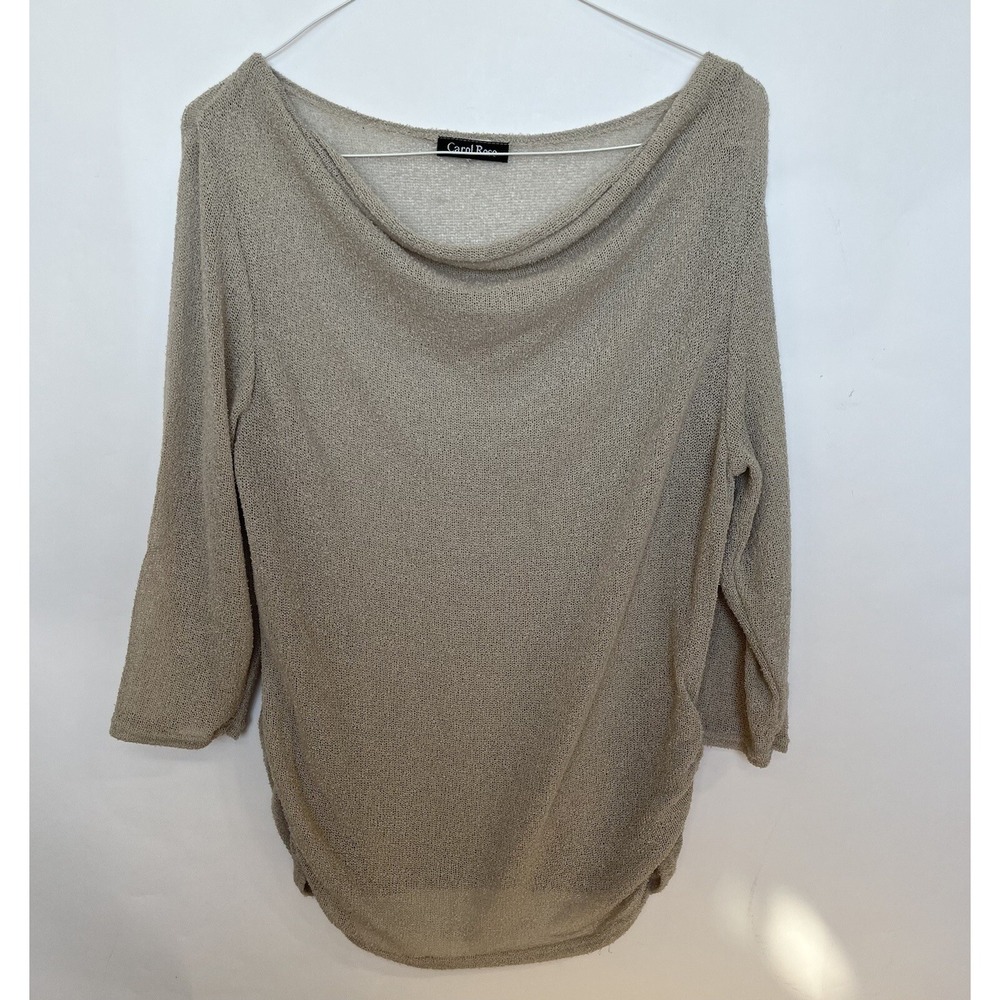 Carol Rose Sweater Womens Large Beige Semi Sheer Gathered Waist 3/4 Sleeve